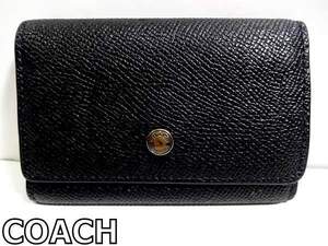 X4L027◆本物◆ コーチ COACH 本革レザー ブラック キーリング付き 5連 キーケース 