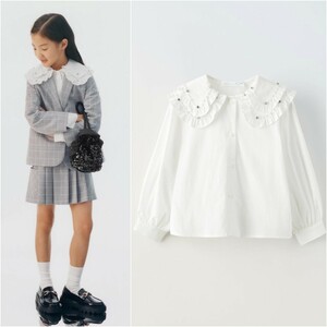 2024★新品タグ付★ZARA KIDS ビジュー襟付きシャツ 152㎝(150 160) 定価4,590円 白 ザラキッズ ガール 春 夏 秋 冬 発表会 卒業式 子ども