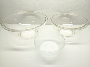 ■送料無料★3点セット■未使用品 PYREX/パイレックス ラブエール 耐熱ガラス ボウル■MADE IN JAPAN IWAKI GLASS 料理食器調理器具日本製