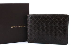 E25295 BOTTEGA VENETA ボッテガヴェネタ イントレチャート レザー 二つ折り 財布 メンズ ブラウン 茶 箱付き イタリア製