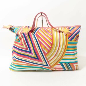 【1円スタート】EMILIO PUCCI エミリオ・プッチ イタリア製 トートバッグ ハンドバッグ スター マルチ ピンク イエロー キャンバス レザー