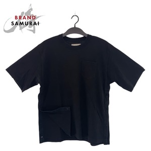 美品 Sacai サカイ サイドスリット ボタン サイズXL ブラック コットン 22-02870M 半袖Ｔシャツ ポケットT カットソー メンズ 406513