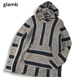 glamb グラム 秋冬★ 縦ストライプ フーデッド プルオーバー ニット メキシカン パーカー Sz.2 メンズ　I4T03961_B#K