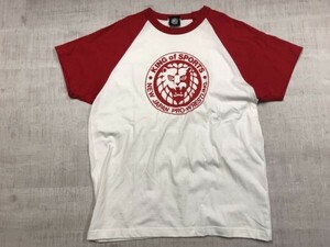 NEW JAPAN PRO-WRESTLING 新日本プロレス 格闘技 半袖Tシャツ カットソー メンズ ロゴプリント ラグランスリープ L 白/赤