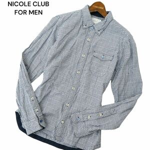 NICOLE CLUB FOR MEN ニコルクラブ フォーメン 長袖 ボタンダウン ワーク★ ギンガムチェック シャツ Sz.46　メンズ 紺　A4T04189_4#C