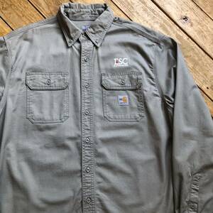 USA古着 Carhartt カーハート 長袖シャツ メンズ Lサイズ ワーク 企業ロゴ ストリート ワンポイント ボタンダウン アメリカ仕入 T2731