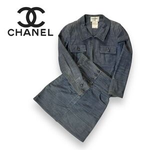 【希少品】CHANEL シャネル デニム ジャケット スカート セットアップ ココボタン インディゴ ブルー 36サイズ イタリア製