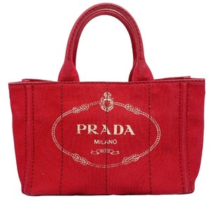 プラダ トートバッグ カナパトート キャンバス トートバッグ PRADA レッド レディース 中古