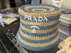 プラダ PRADA ラフィア バケットハット 帽子 ライトブルー★ 新品