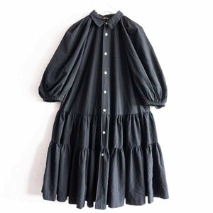 【美品】COMME des GARCONS 【2021AW/ パフスリーブ シャツワンピース】XS コムコム コムデギャルソン 製品染めブラック 2306085