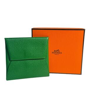 HERMES エルメス バスティア コインケース グリーン レザー レディース メンズ ユニセックス 小銭入れ 革小物 本革 ミニ 財布 ウォレット