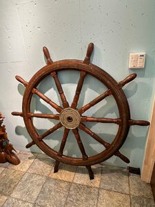 木製 操舵輪 船舵 ラット 直径150cm(取っ手含む) D7.5cm インテリア アンティーク 当時物 ハンドル オブジェ ディスプレイ マリン [S]