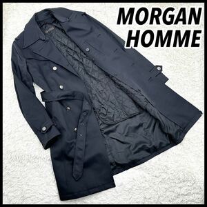 【美形】MORGAN HOMME モーガンオム ライナー付き トレンチコート ロングコート ベルト付き L ブラック メンズ ビジネス カジュアル