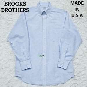 USA製◆BROOKS BROTHERS ブルックスブラザーズ リネン×コットン 長袖 BDシャツ 15-31[L] サックスブルー メンズ ボタンダウン