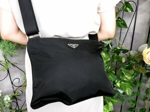 ●超美品●PRADA プラダ●メンズ●三角ロゴプレート●ポコノ ナイロン カーフ レザー 本革●ショルダー バッグ●黒●SV金具●B5●Js47591