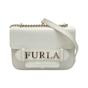 ☆☆ FURLA フルラ キャロル ミニショルダーバッグ ホワイト ロゴ チェーンショルダー CAROL MINI CROSSBODY やや傷や汚れあり