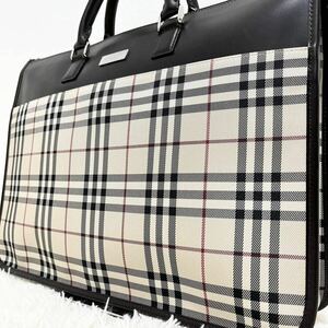 未使用級 A4収納可 バーバリー BURBERRY ブリーフケース トートバッグ ビジネス メンズ ノバチェック 大容量 レザー キャンバス ロゴ