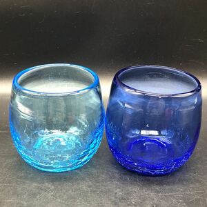 沖縄琉球ガラス ロックグラスペア　割れガラス　コップ　食器　ガラス製　Y5-13