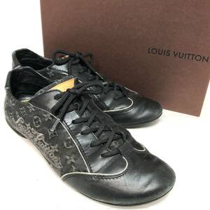 ＊LOUIS VUITTON モノグラム ヴィンテージ スニーカー 38サイズ 約24.5cm キャンバス レザー ブラック ローカット 靴 ルイヴィトン 箱付き 