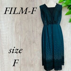 FILM-F ワンピース 膝丈 ノースリーブ フレアスカート 藍色 A323