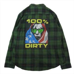 HYSTERIC GLAMOUR ヒステリックグラマー 23AW 02233AH09 SONIC YOUTH/100% DIRTY ビエラ チェック 長袖 シャツ グリーン系 L【中古】