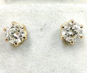 Y8845★K18YG 天然ダイヤモンド 0.27ct 0.271ct スタッドピアス★0.13ct 1.8g 洗浄済み