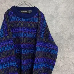 90s　vintage　総柄ニット　アクリル　メンズM　古着　個性派　奇抜