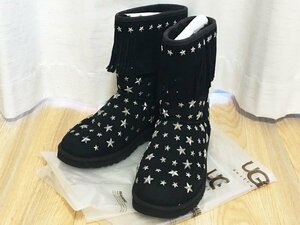 未使用 難アリ UGG×JIMMY CHOO アグ×ジミーチュウ 24cm スターリット スタッズ ムートンブーツ ショートブーツ スター フリンジ 黒