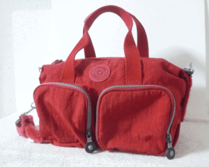 良品　キプリング　KIPLING　ナイロン　レッド　赤　2WAY　斜め掛けショルダー　ハンド　バッグ　レディース