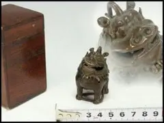 中国美術 古銅 獅子 豆香炉 時代箱(K-A144)