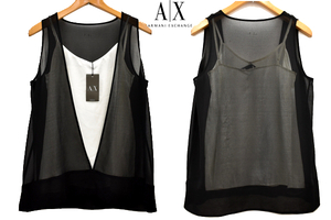 Y-6590★送料無料★新品★A|X ARMANI EXCHANGE アルマーニ エクスチェンジ★黒色×白色 3WAY シフォンベスト ジレ キャミソール 2点セット