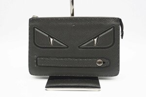 ☆安心の３大保証☆ Bランク ≪FENDI フェンディ/クラッチバッグ≫ 7VA350 セレリア バグズアイ グレー シルバー レザー メンズ 送料無料