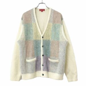 【未使用品 22SS Supreme シュプリーム Brushed Grid Cardigan モヘアカーディガン ニット トップス】ホワイト 白 Lサイズ