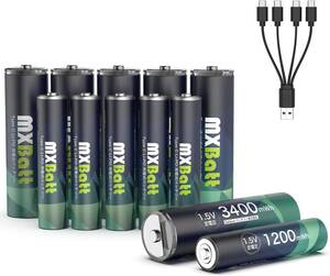 単3充電池6本+単4充電池6本 MXBatt リチウムイオン充電池 1.5V充電池 単3形 充電式 単4形 充電式 リチウム電池 