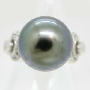 [新品同様]プラチナPt900天然ダイヤモンド黒蝶タヒチパールリング指輪真珠