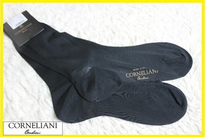 新品コルネリアーニ（CORNELIANI） 　コットン100％クラシカルクルー丈ソックス（黒：ブラック）サイズ10