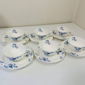 ② Noritake Bone China Studio Collection ノリタケ スタジオコレクション カップ&ソーサー 6客 花柄 ブルー 洋食器 