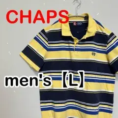 E344【CHAPS】半袖ボーダーポロシャツ【L】イエロー