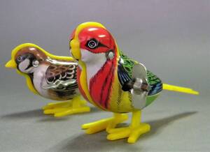 当時物 ★★日本製ブリキ 小鳥 セキセイインコ !! すずめ ゼンマイ 作動良好 Bird Budgerigar 「定形外/LP可」★★未使用 デッドストック品