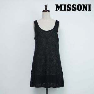 美品 MISSONI SPORT ミッソーニスポーツ メッシュフレアワンピース ノースリーブ ミニ丈 裏地無し レディース 黒 サイズ42*QC859