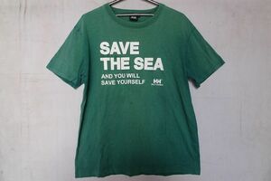 HELLY HANSEN/ヘリーハンセン/半袖Tシャツ/フロントロゴ文字プリント/SAVE THE SEA/緑/グリーン/XLサイズ(8/8R)