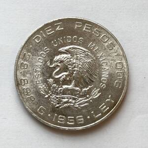 メキシコ　10ペソ銀貨　1956年　重量約28.95g ［2-235］