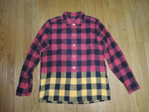 SOPHNET. ソフネット ライン チェック ネルシャツ S 赤黒黄 FLANNEL CHECK SPLIT SHIRT /