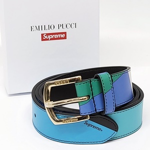 WB525　Supreme EMILIO PUCCI シュプリーム エミリオ・プッチ 21SS Belt レザー ベルト ブルー S/M Fantasia ●60◎６