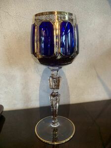 豪華 モーゼル ボヘミアングラス ブルークリスタル 金彩装飾 キャビネットグラス
