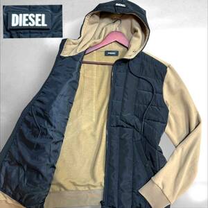 ◆極美品 ブロックキルティング 希少 XXL◆ DIESEL ディーゼル ジップアップパーカー ブルゾン 切り替え ストレッチ ベージュ メンズ 秋冬