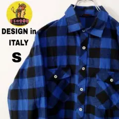 usa古着 DESIGNinITALY ネルシャツ　S ブルーブラック　チェック