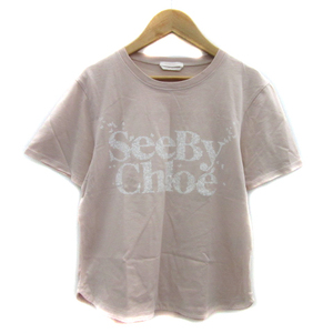 シーバイクロエ SEE BY CHLOE Tシャツ カットソー 半袖 ラウンドネック プリント XS ピンク 白 ホワイト /YS35 レディース