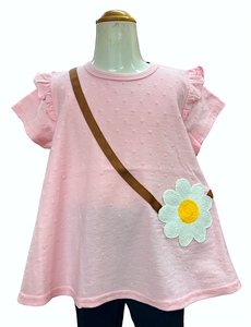 ★即決★新品タグ付 Moujonjon ムージョンジョン★ドットパイル 花ポシェット 半袖Tシャツ★ベビー 90cm 1-2才 ￥2200