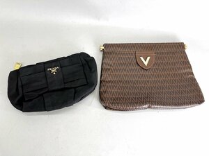 ジャンク PRADA プラダ ナイロン リボン ポーチ ブラック・MARIO VALENTINO マリオ バレンチノ クラッチバッグ 2点まとめて[328239